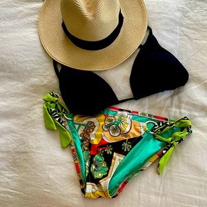 Trina Turk Swim Bikini colorful bottom with silver side rings.